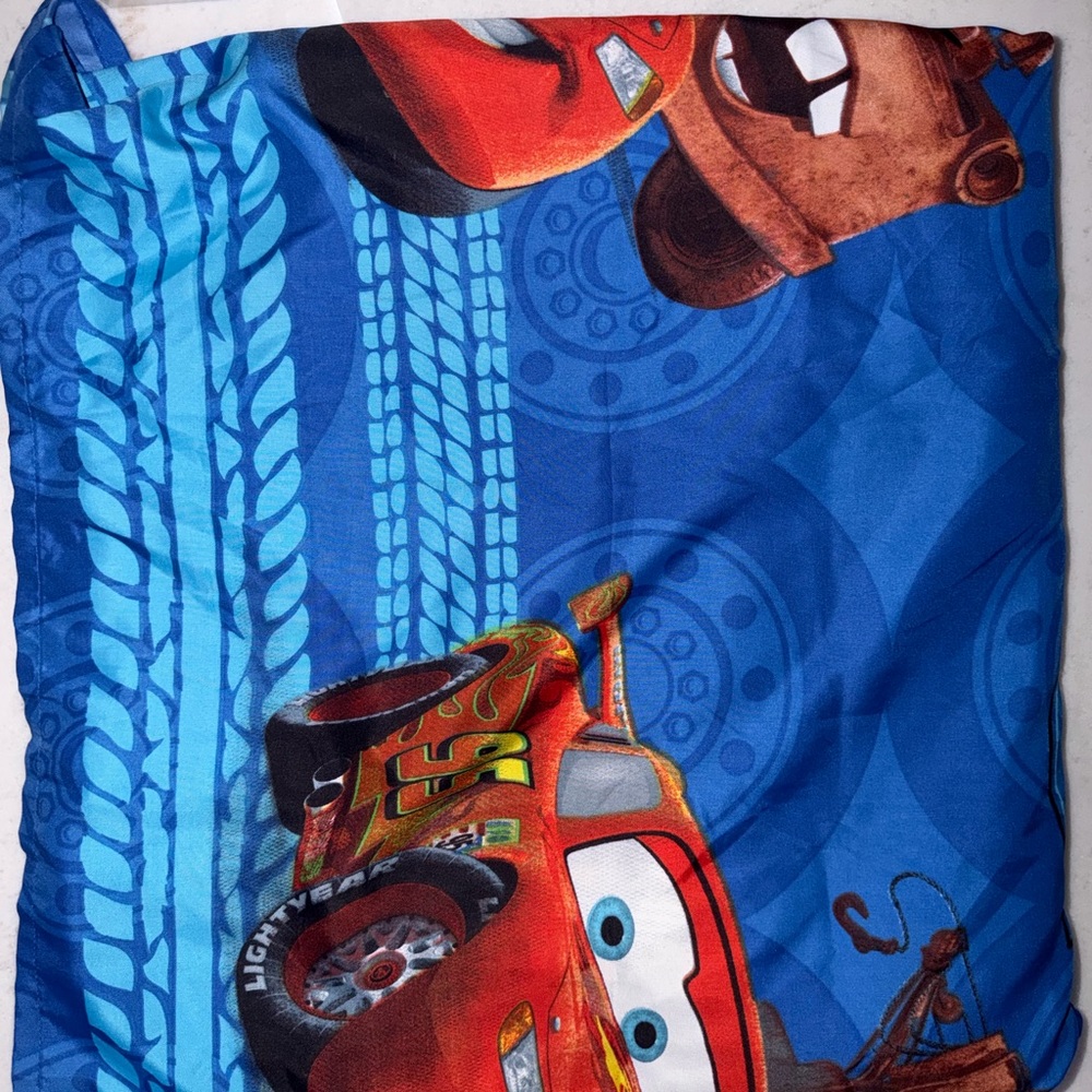 Disney Red Lightning McQueen Kids Shower Curtain on Blue Background